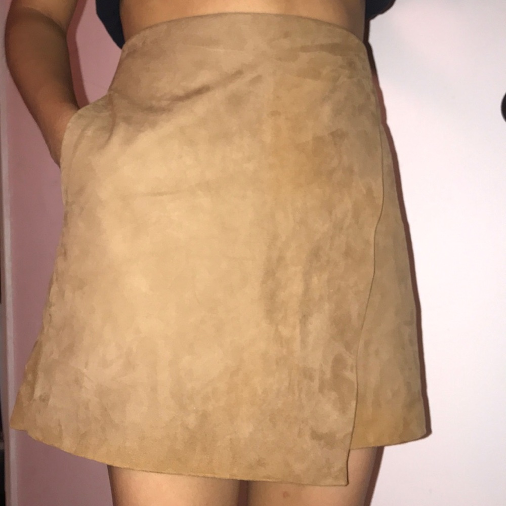 A camel suede skirt